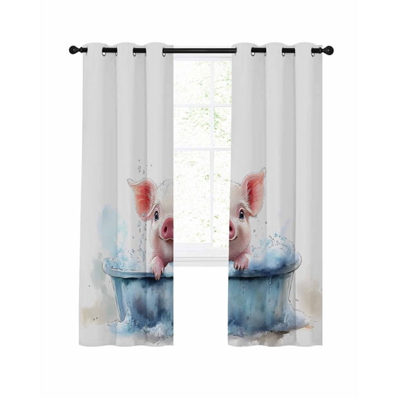 Pig Bathing in The Bathtub Blackout Curtains 45 Inch Length Abstract Pig Thermal Insulated Window Curtain Window Drapes 2 Panels for Bedroom Living Room 52"Wx45"L