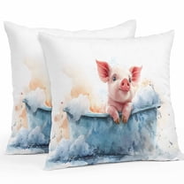 Pig Bathing Outdoor Pillow Covers Pack of 2 in The Bathtub Waterproof Throw Pillow Covers Decorative Cushion Cases for Patio Garden Tent Balcony Couch 20x20 inch