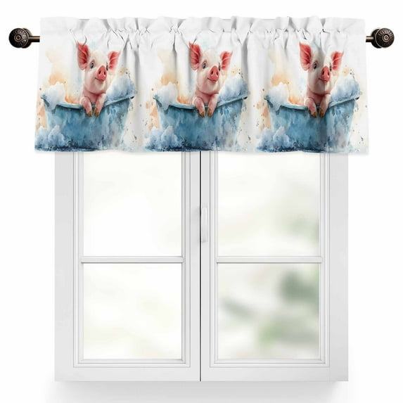 Pig Bathing Valances for Windows, 42 x 12in, in The Bathtub Rod Pocket Kitchen Valance Curtain Light Filtering Window Treatments for Living Room Bedroom, 1 Panel