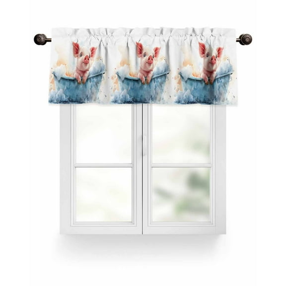 Pig Bathing Valances for Windows in The Bathtub Valance Rod Pocket Light Filtering Short Window Treatments Curtains for Kitchen Bathroom Living Room Bedroom, 1 Panel, 42 x 12 Inch