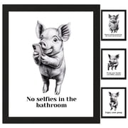 Pig Bathroom Decor, Wall Art, Farmhouse Photo Picture Set, 4pk, 8.5x11, TheNameStore