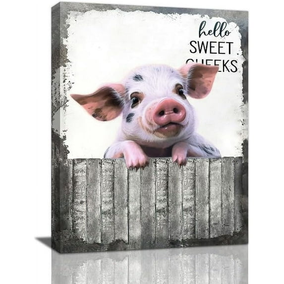Pig Bathroom Decor Wall Art Hello Sweet Pig Poster Funny Pig Pictures for Bathroom Black and White Canvas Print Painting Funny Animal Wall Décor Unframed Artwork Ready to Hang