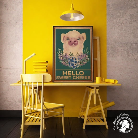 Pig Bathroom Hello Sweet Cheeks Quote Art Print