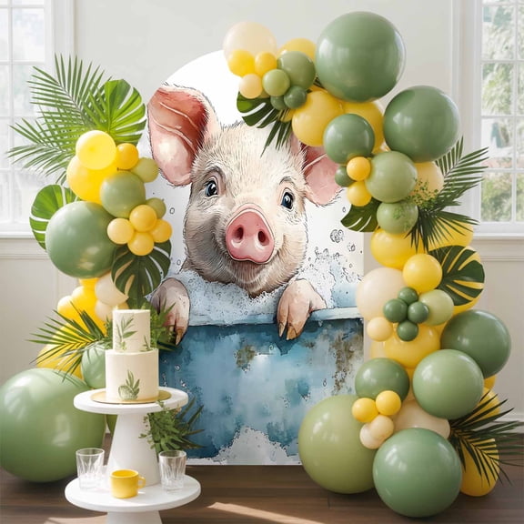 Pig Bathtub Arch Backdrop Cover, 6.6FT, Watercolor Animal Spandex Arch Covers Double-Sided Backdrop for Wedding Birthday Party Photo Background Decoration