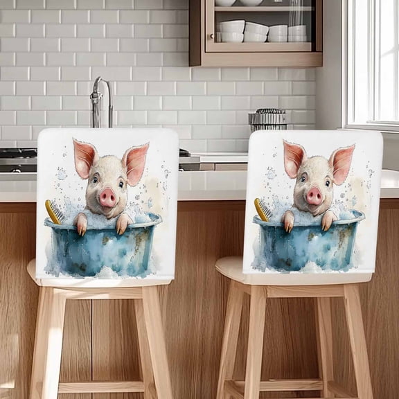 Pig Bathtub Chair Covers Set of 4 Watercolor Animal Chair Back Covers Stretch Removable Washable Chairs Slipcovers Chair Protector for Dining Room Kitchen Party Decor