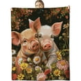 thumbnail image 1 of Pig Blanket for Adults Kids Girls, Flannel Pig Blankets Gifts, Pig Floral Flower Throw Blanket for Sofa Couch Bed Living Room Soft Warm Cozy Pig Decor 60" x 50", 1 of 7