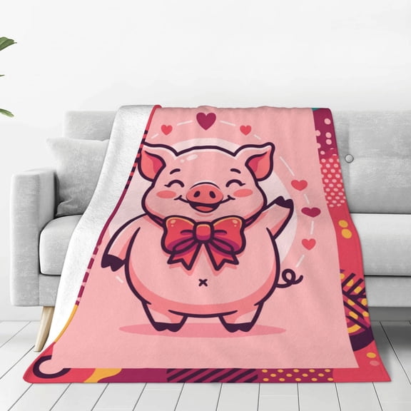 Pig Blanket, Charming Swine Theme Print, Sophisticated Flannel Throw Structured for Versatile Everyday 50x40