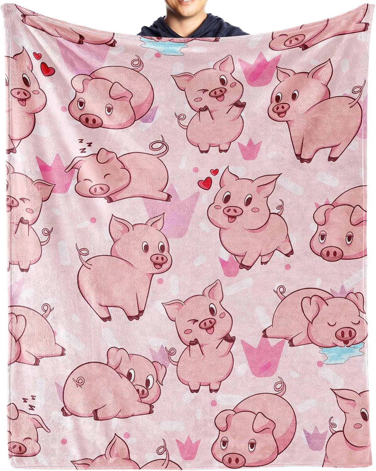 Cute Pink Cartoon Pig Fleece Throw Blanket, 40" x 50"