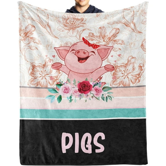 Pig Blanket Gifts, 50"x60" Flannel Fleece Throw Blanket Soft for Girls Boys Adults, Lightweight, Comfortable, Warm Cute Pig Themed Blanket for Bed Couch