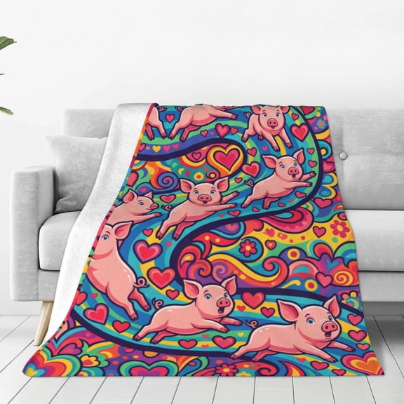Pig Blanket, Sweet Piglet Aesthetic Pattern, Reliable Flannel Throw Combining Utility with Gift-Ready Appeal 50x40