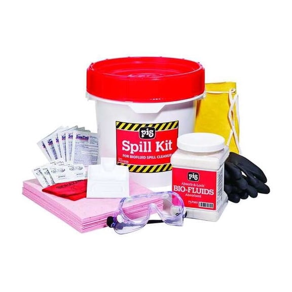 Spill Kit, 9 gal Volume Absorbed per Kit, 3 1/2 gal Capacity, Bucket, White PLS1850