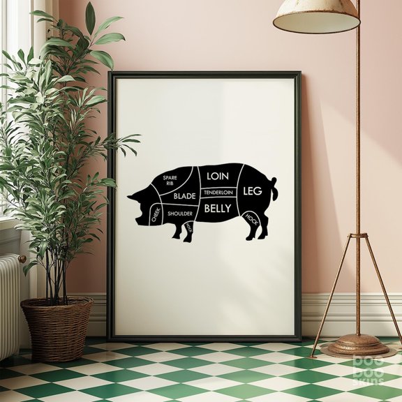 Pig Butchers Print Mothers Day Gift For Mum Kitchen Gift For Dad Cuts Of Pork Meat Cuts Kitchen Picture Kitchen Art Gift