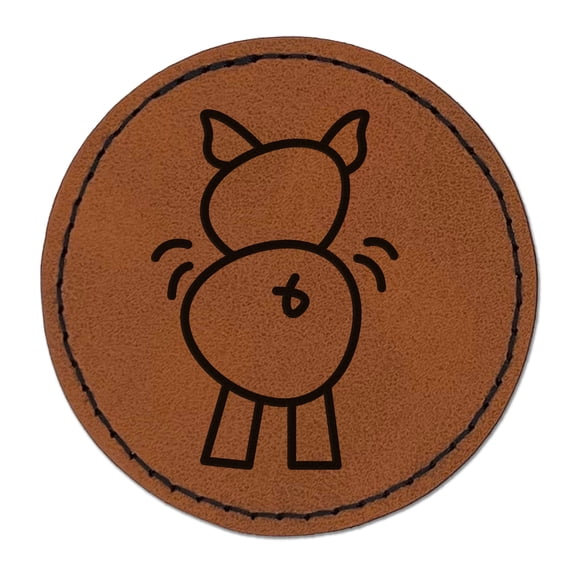 Pig Butt Doodle 2.5" Faux Leather Round Engraved Iron-On Patch - Brown