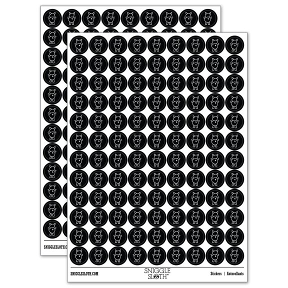 Pig Butt Doodle 200+ Round Stickers - Black - Gloss Finish - 0.50" Size
