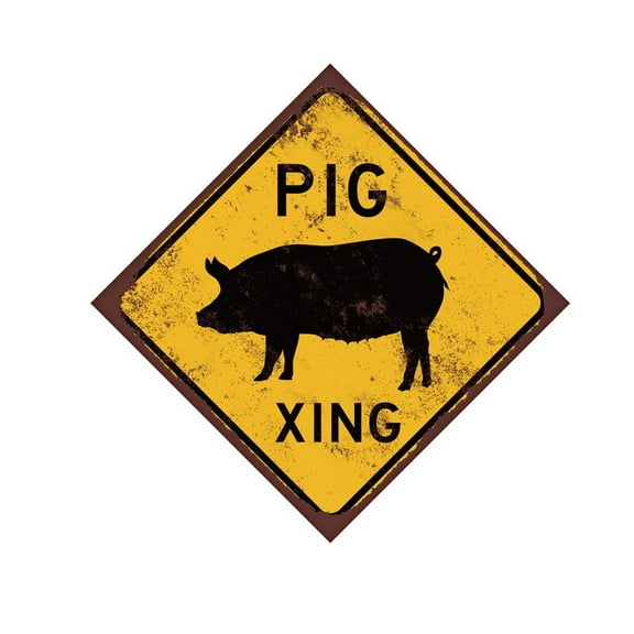 Pig Caution Sign - Pig Farmer Sign - Homestead Sign - Barbeque Pit Sign - Rusted or New Style Sign Size: 12 inch x 12 inch