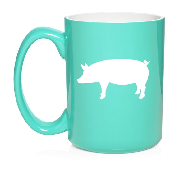 Pig Ceramic Coffee Mug Tea Cup Gift for Her, Him, Friend, Coworker, Wife, Husband (15oz Teal)