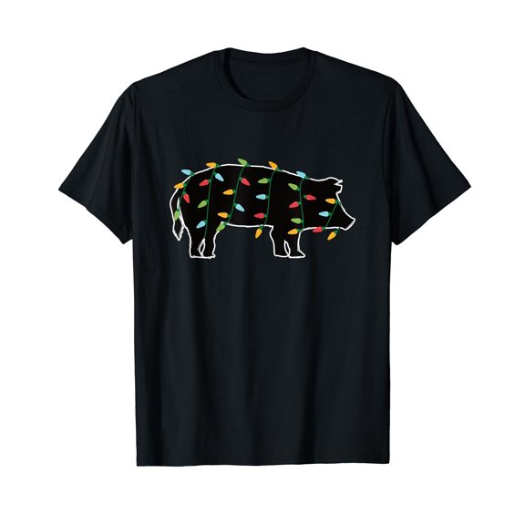 Pig Christmas Lights Christmas Gift for Animal Lover Pig T-Shirt