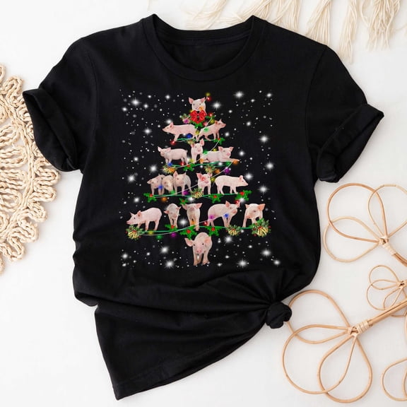 Pig Christmas Tree T-Shirt, Funny Pig Lover Gift, Pig Christmas Lights Shirts, Christmas Gift for Farmer, Christmas Shirts for Women Men