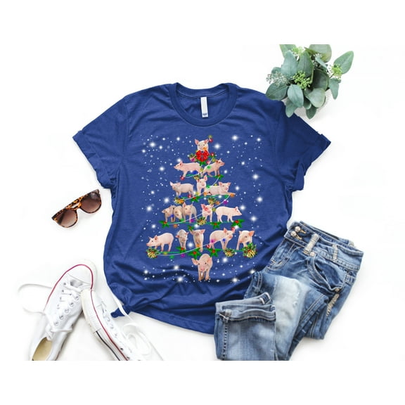 Pig Christmas Tree T-Shirt, Funny Pig Lover Gift, Pig Christmas Lights Shirts, Christmas Gift for Farmer, Christmas Shirts for Women Men