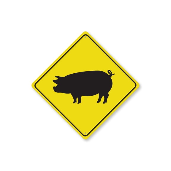Pig Crossing Diamond Aluminum Metal Decor Sign - 12" x 12"