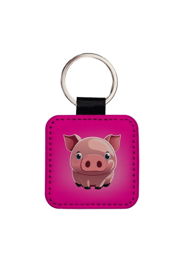 Pig Cute Faux Leather Square Keychain