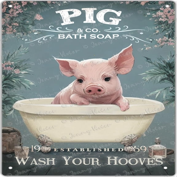 Pig Decor Funny Bathroom Square Tin Sign Bathtub Decor Pig Accessories Farm Decor Pig Signs Wall Art Poster Retro Poster Bar Home Bathroom Wall Decoration Sign 12x12 Inches
