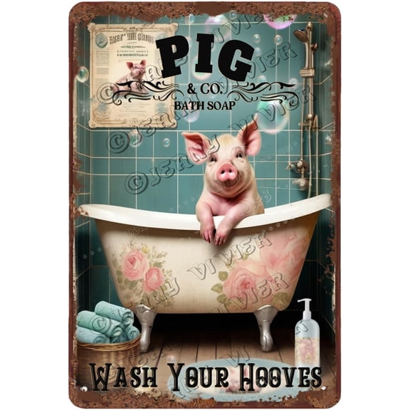 Pig Decor Wash Your Hooves Retro Aluminum Sign 12x8 IN Metal Tin Sign Funny Bathroom Wall Decor Pig Gifts Pig Tin Sign for Kitchen Rustic Animal Wall Plaque Farmhouse Decor