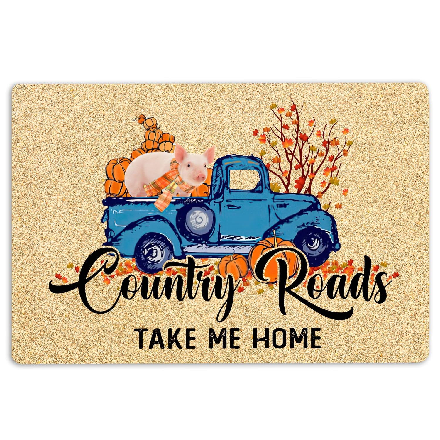 Pig Door Mat Pig Farm Animal Country Road Take Me Home Fall Pumpkins ...