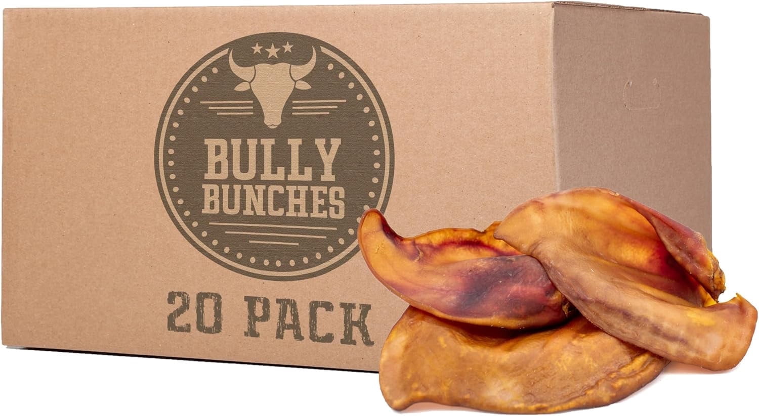 Bully Bunches Large Whole Pig Ears for Dogs- 20 Pack
