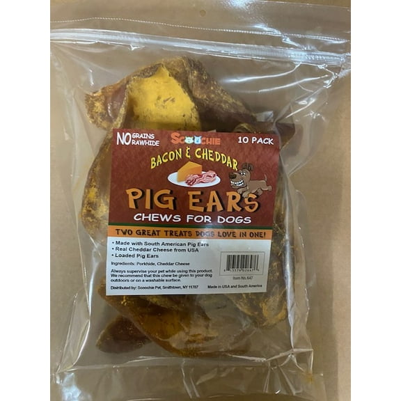Scoochie Pet 647 Bacon & Cheddar Loaded Pegable Pig Ears Chew - Pack of 10