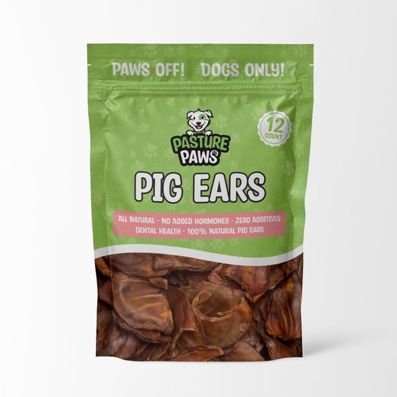 Pig Ears for Dogs - 12 Pack | Natural Dog Chews | Long Lasting Treats for Dogs for Promoting Healthy Teeth and Gums, Muscle Development, and Overall Health | Preservative Free