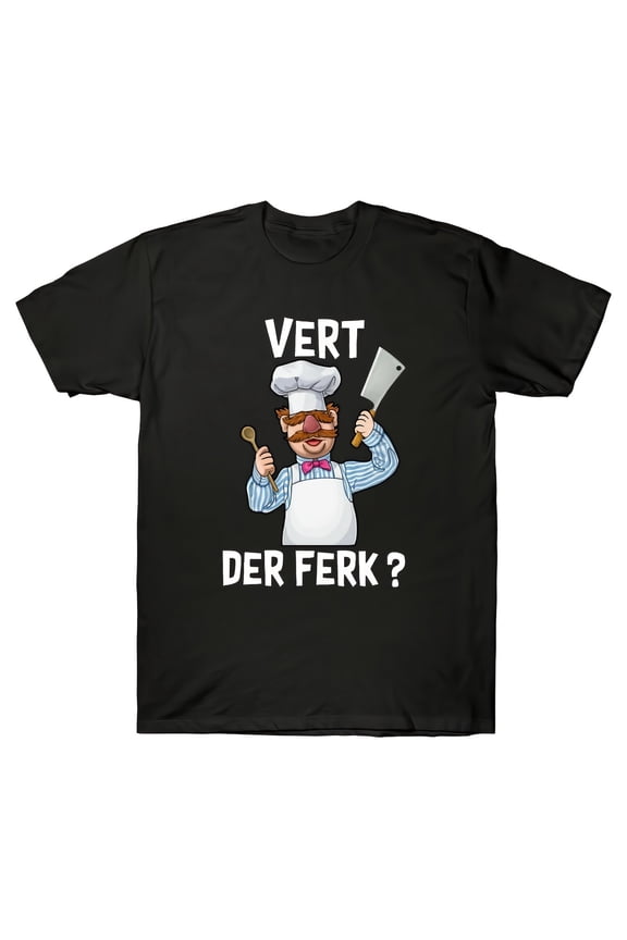 Pig Ears Print - Black Casual Summer Top for Men, Machine Washable Novelty Gift, Swedish Chef T Shirt, Humorous Clothing, Chefthemed Apparel, Comfortable Fit
