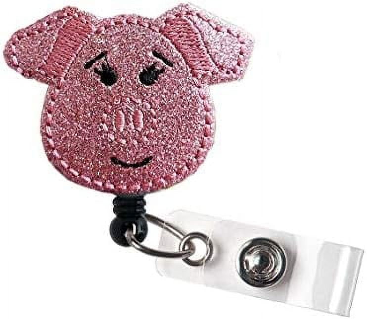 Pig Embroidered Alligator Swivel Clip Retractable ID Badge Reel/Name