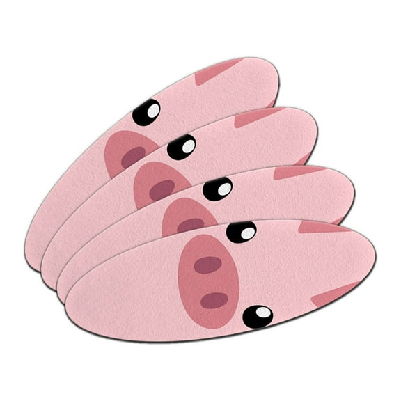 Pig Face - Close-up Farm Animal Double-Sided Oval Nail File Emery Board 4 Pack