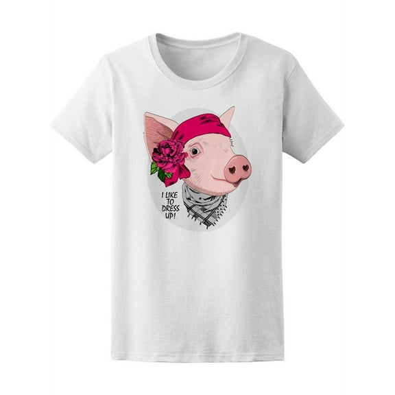 Pig Face With Bandana With Roses T-Shirt Women -Image by Shutterstock, Female x-Large