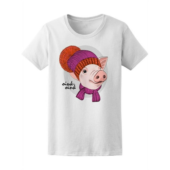 Pig Face With Big Knitted Hat Tee Women's -Image by Shutterstock