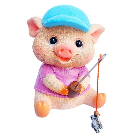 Pig Fishing Sculpture,Pig Statue for Garden Funny Figurine Ornament for Tree Pond Backyard Garden Yard Room Miniature Fairy Garden Decor Accessories