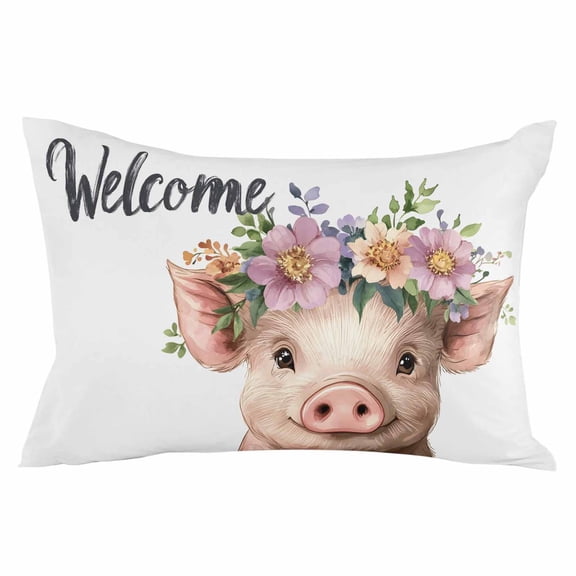 Pig Flower Floral Throw Pillow Cover 12 x 20 Inch Decorative Pillow Cover Watercolor Wildflowers Blooms Spring Lumbar Pillowcase Seasonal Rectangle Cushion Case for Couch Sofa Bed Living Room