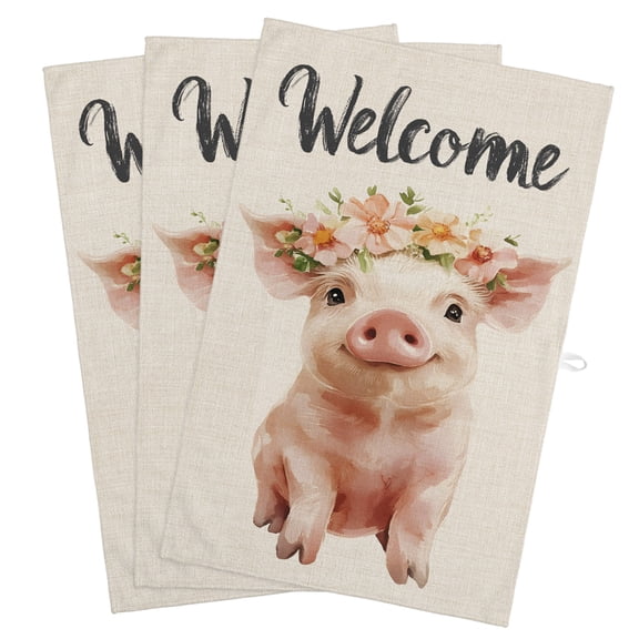 Pig Flower Garland Kitchen Towels, Absorbent Microfiber Kitchen Dish Hand Tea Bath Towel, Farm Animal Cottagecore Blooms Floral Quick Dry Cleaning Cloth Dishclothes Decorative Sets, (3-PC, 18x28)