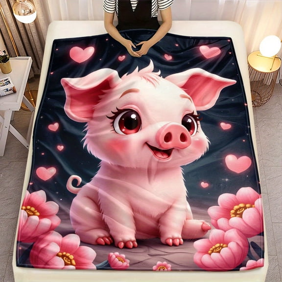 Pig with Flowers Ultra Soft Lightweight Blanket Warm Throw for Camping Travel Holiday Gift for Loved Ones All Seasons Use on Sofa Bed Office Living Room Glam Fantasy Style Machine Washable
