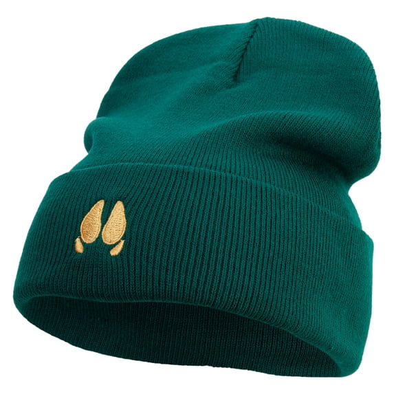 Pig Footprints Embroidered 12 Inch Long Knitted Beanie - Dk Green OSFM