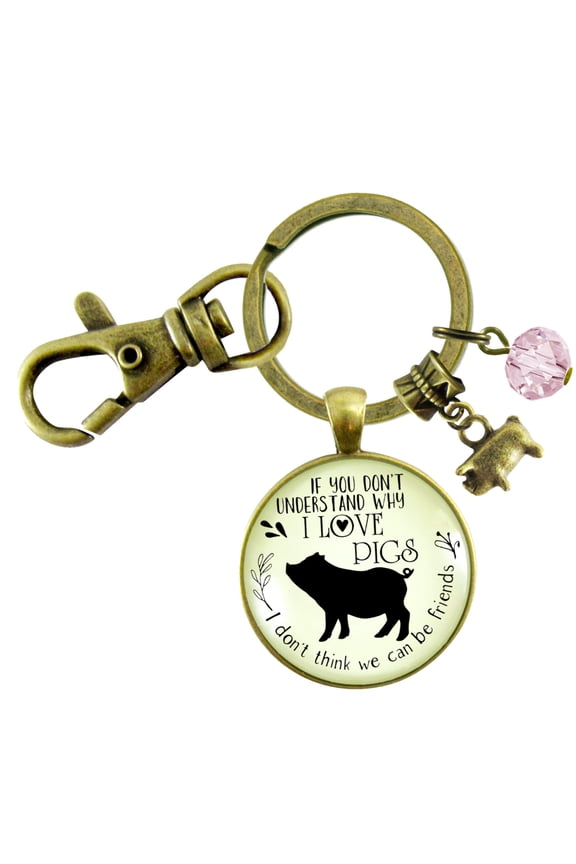 Pig Friendship Gutsy Goodness Bronze Metal Keychain Country Girl Pig Lovers Inspired Adult Female Jewelry