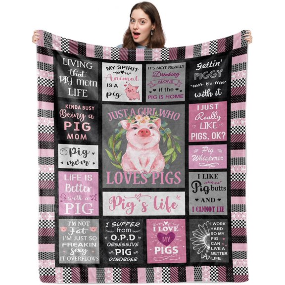 Pig Gifts, Best Pig Gift for Pig Lovers Women/Girls, Pig Decor for Pig Lover, Pig Lover Gifts, Cute Cartoon Pig Print Blanket, Pig Mom Gift, Pig Inspiration, Pig Themed Gift Throw 50"x60"
