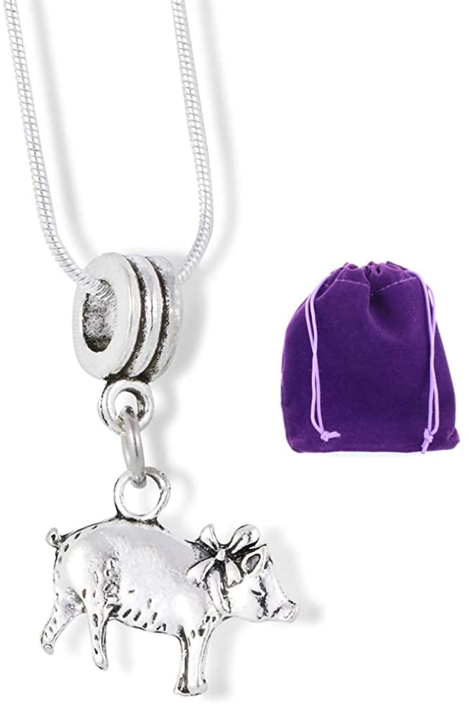 DAVE THE BUNNY Pig Gifts for Pig Lovers | Pig Necklace or Pigs Gifts for Women of Pig with Ribbon make Great Pig Party Favors for Pig or Swine Lovers of Farm Gifts for Women and Farm Jewelry for Women and Men