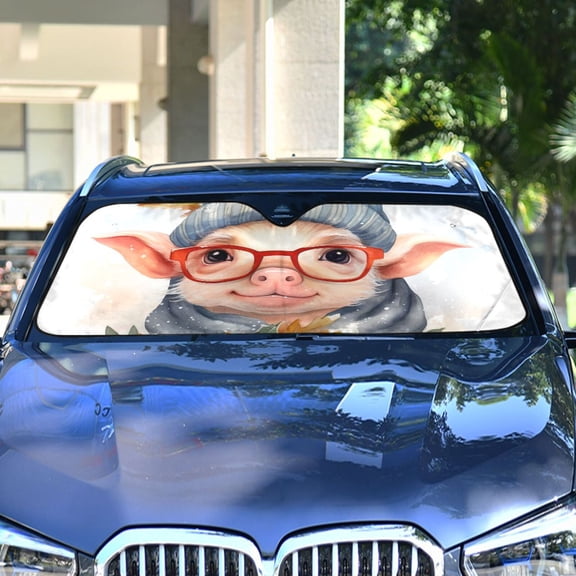 Pig Glasses Pines Leaves Automotive Front Car Windshield Sun Shade Reflector Foldable for Front Fit for Cars Truck SUVs