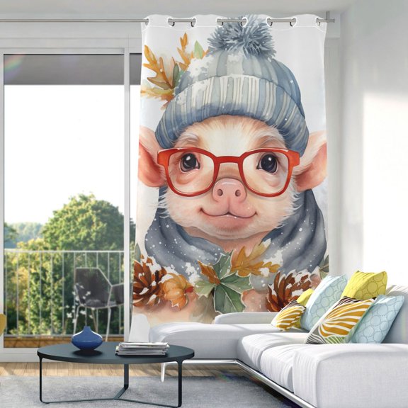 Pig Glasses Pines Leaves Blackout Curtain Panels Drapes Privacy Assured with Light Filtering Curtains for Living room Bedroom Bathroom Window