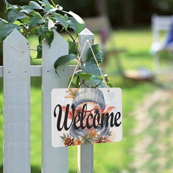 Pig Glasses Pines Leaves Welcome Sign for Front Door Porch Wreath Door Sign Home Decoration Rustic Farmhouse Style
