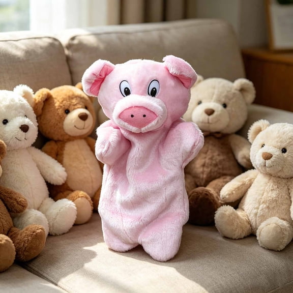Pig Hand Puppet Soft Pink Plush Pig Interactive Hand Puppet Movable Head Design Storytelling Theater Role Play Hand Puppet for Indoor Performance & Daily Interaction(Pink-26X15cm)
