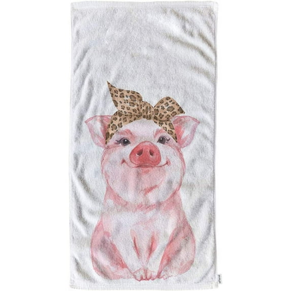 Pig Hand Towels Cotton Washcloths,Farm Animal Funny Cute Piggy Wearing Leopard Bandana Pink Ultra-Absorbent Soft Towels for Bath/Yoga/Golf/Hair Towel for Men/Women/Girl/Boys 15X30 Inch