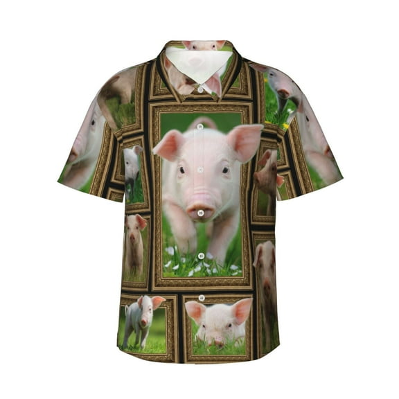 Pig Hawaiian Shirts For Men, Summer Short-Sleeve Relaxed-Fit Button-Down Shirts Small